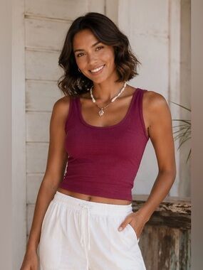 Roxy Fitted Rib Tank Top in Magenta